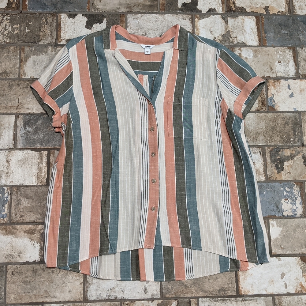 Sonoma 1x Multicolor Stripe Button Down Shirt Top